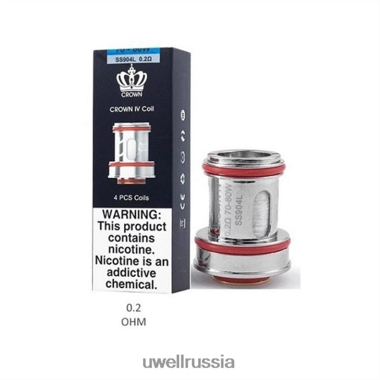 UWELL CROWN 4 сменные катушки (4 шт.) ZVLJ68182 UWELL россия двойная катушка 0,2 Ом