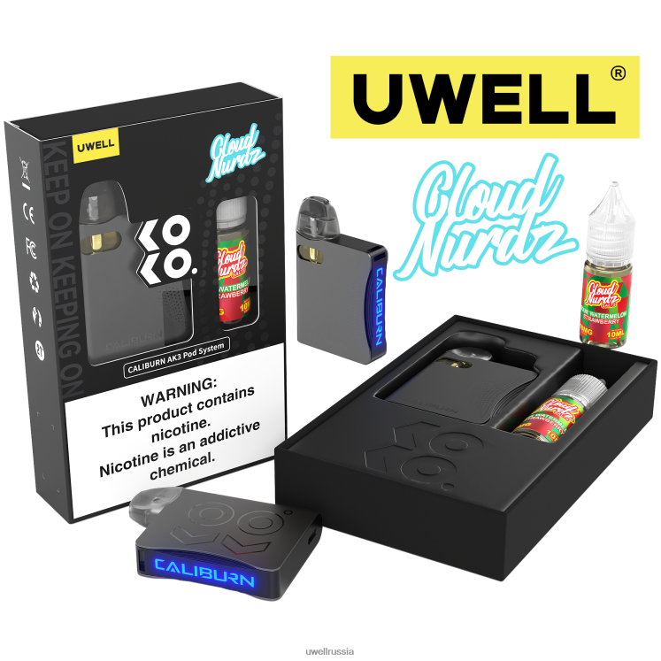 UWELL CALIBURN AK3 комплект + капсулы a3s 0,8 Ом (x2) + Daddy's Vapor 10 мл, соли 50 мг ZVLJ68240 UWELL disposable vape crl: серый/flv: кислый арбуз, клубника 50 мг