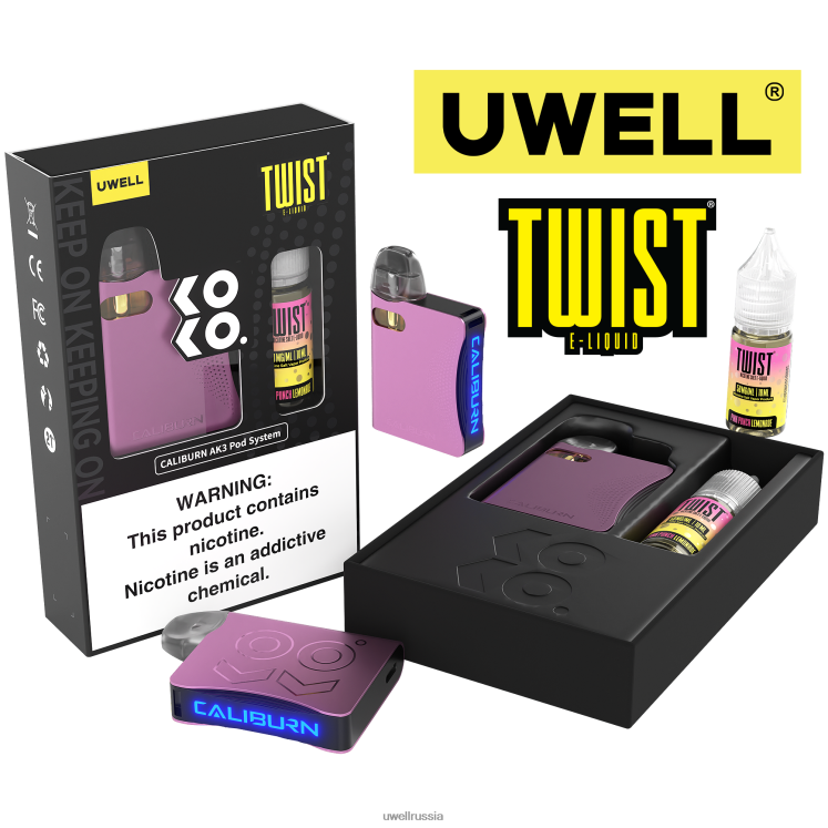 UWELL CALIBURN AK3 комплект + капсулы a3s 0,8 Ом (x2) + Daddy's Vapor 10 мл, соли 50 мг ZVLJ68241 UWELL russia crl: розовый/flv: лимонад с розовым пуншем 50 мг
