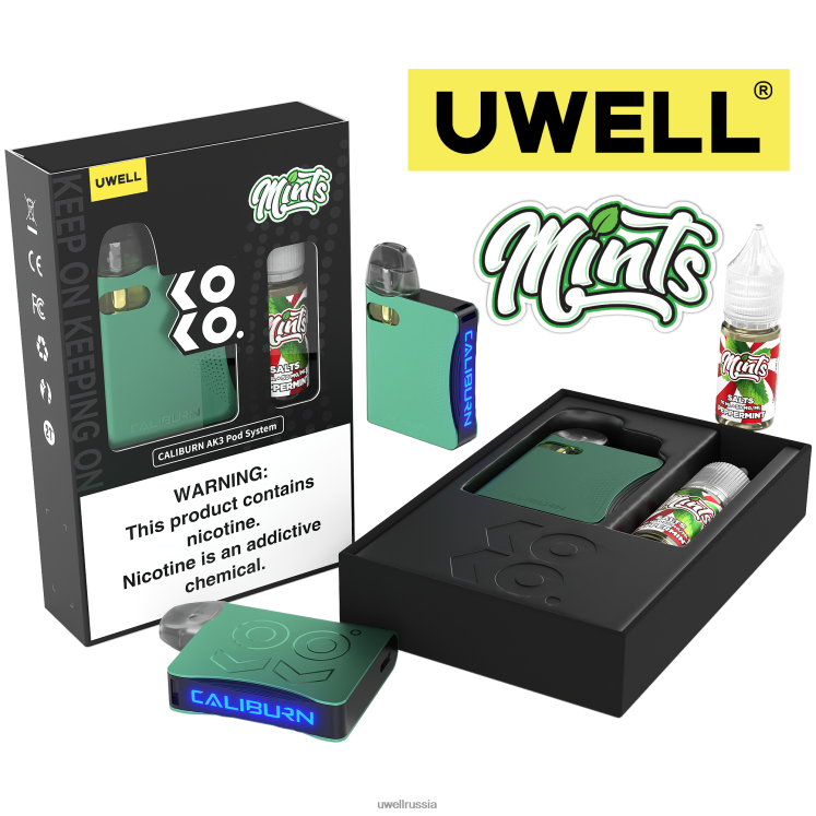 UWELL CALIBURN AK3 комплект + капсулы a3s 0,8 Ом (x2) + Daddy's Vapor 10 мл, соли 50 мг ZVLJ68242 UWELL россия crl: голубой/flv: мята перечная 50 мг