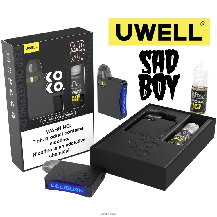 UWELL CALIBURN AK3 комплект + капсулы a3s 0,8 Ом (x2) + Daddy's Vapor 10 мл, соли 50 мг ZVLJ68243 UWELL москва crl: черный/flv: печенье с заварным кремом, 50 мг