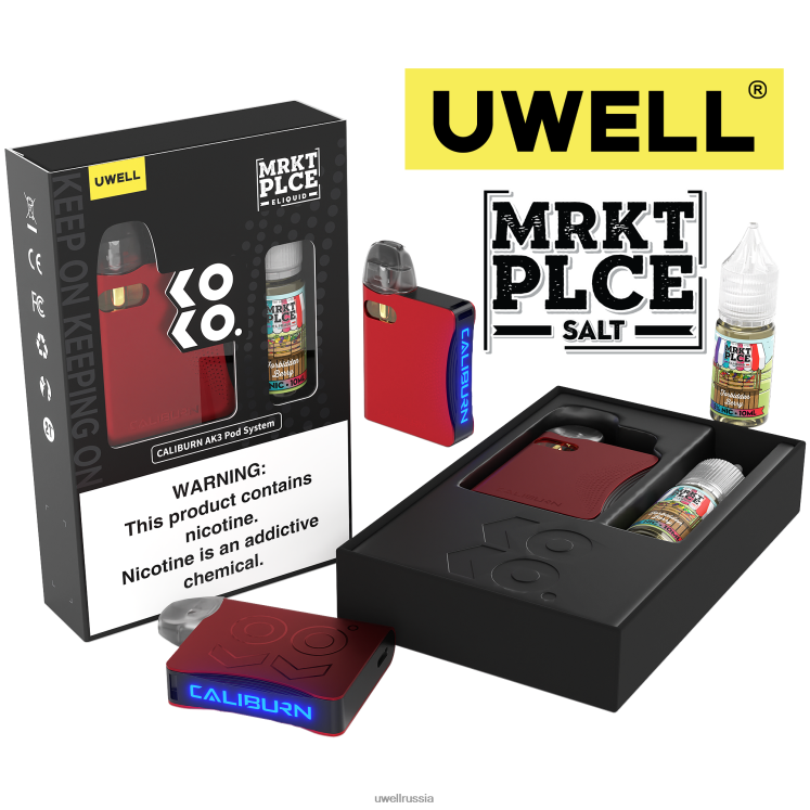 UWELL CALIBURN AK3 комплект + капсулы a3s 0,8 Ом (x2) + Daddy's Vapor 10 мл, соли 50 мг ZVLJ68244 UWELL испаритель купить crl: красный/flv: запретная ягода 50 мг