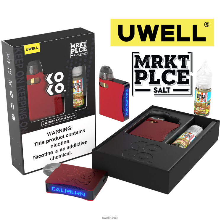 UWELL CALIBURN AK3 комплект + капсулы a3s 0,8 Ом (x2) + Daddy's Vapor 10 мл, соли 50 мг ZVLJ68245 UWELL купить crl: красный/flv: груша Фуджи, мангоберри