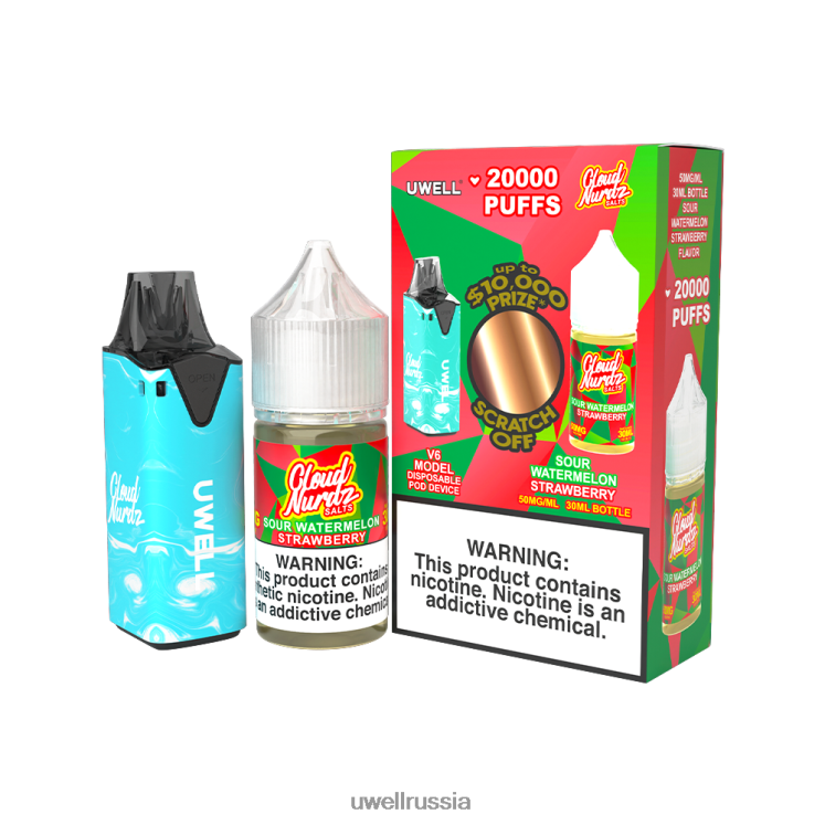 UWELL V6 одноразовое устройство + сок Daddy's Vapor 30 мл - совместный комплект ZVLJ68204 UWELL испаритель купить clr: синий/flv: кислый арбуз, клубника 50 мг