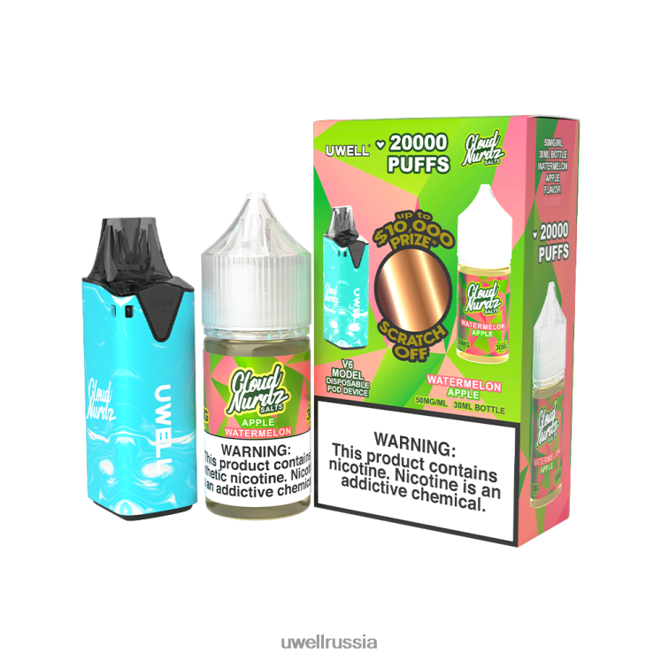 UWELL V6 одноразовое устройство + сок Daddy's Vapor 30 мл - совместный комплект ZVLJ68205 UWELL купить clr: синий/flv: арбузное яблоко 50 мг
