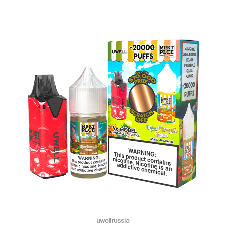 UWELL V6 одноразовое устройство + сок Daddy's Vapor 30 мл - совместный комплект ZVLJ68207 UWELL vape price clr: красный/flv: фейхоа, ананас, гуава, 48 мг