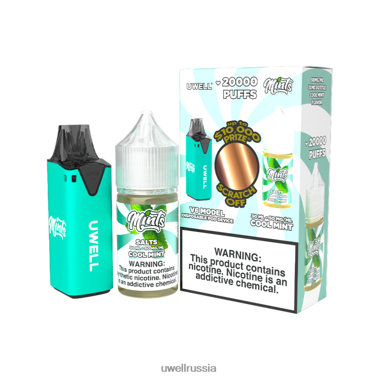 UWELL V6 одноразовое устройство + сок Daddy's Vapor 30 мл - совместный комплект ZVLJ68210 UWELL disposable vape clr: голубой/flv: прохладная мята 50 мг